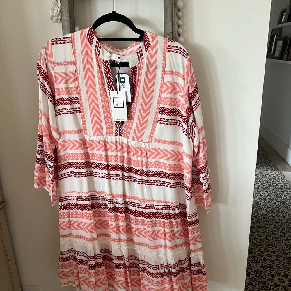 THML dress peach and burgandy design